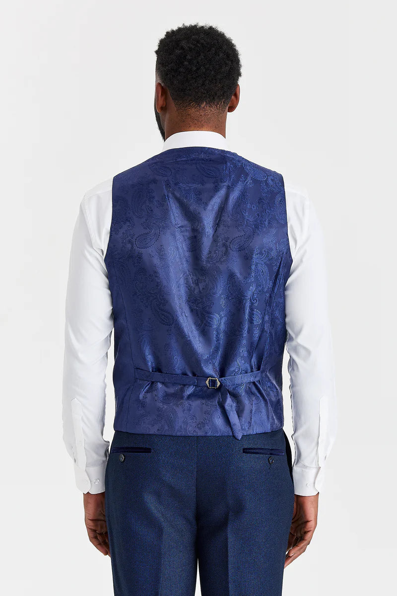 Arthur-Anzug in Marineblau mit kontrastierender Tweedweste in Harris-Grau