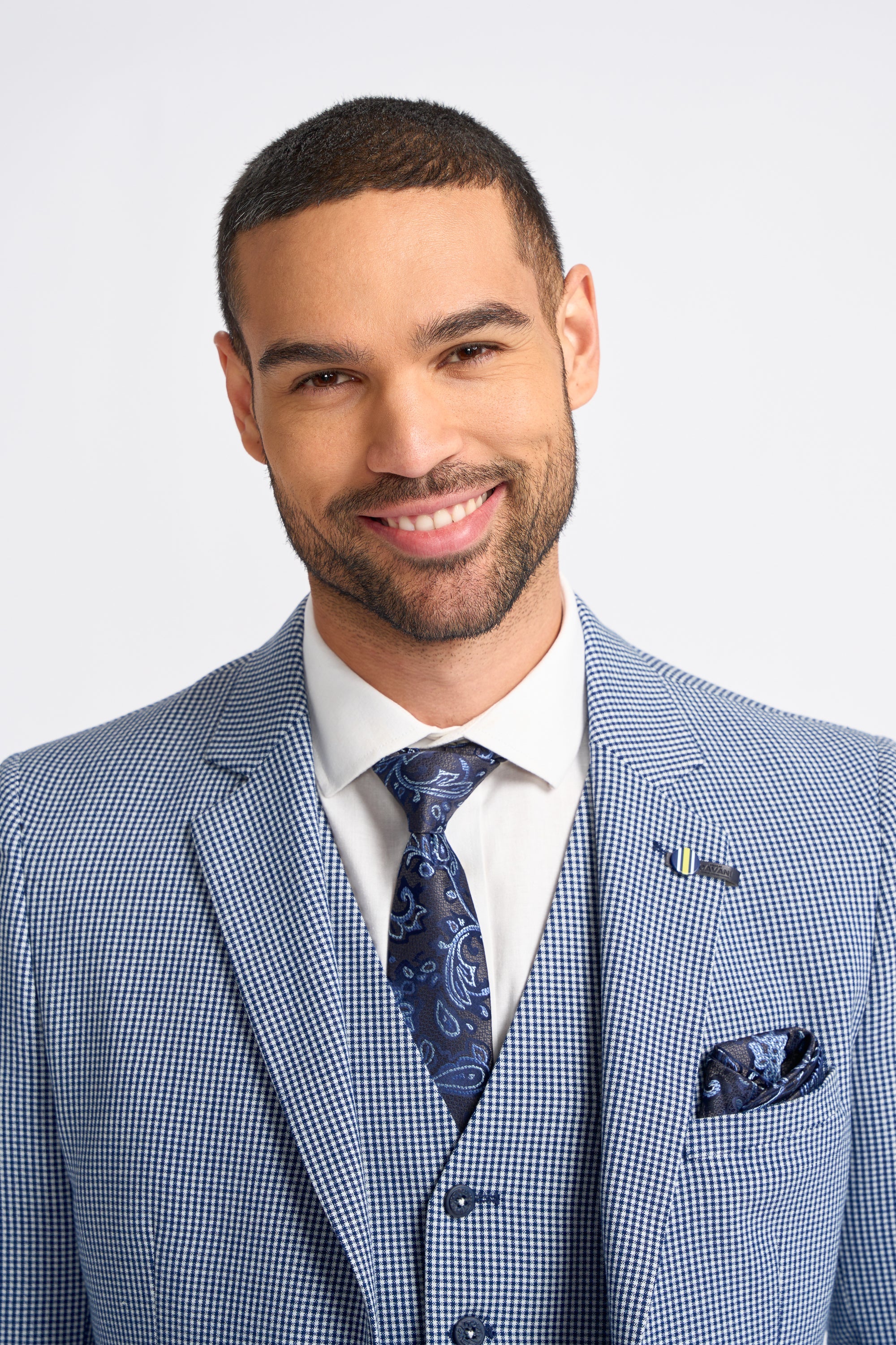 Baresi Herrenanzug, 3-teilig, kontrastierend, grau und marineblau, klassischer Sommer-Karoanzug