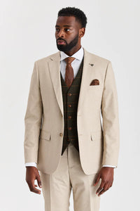 Belmont Beige Anzug mit Harris Green Tweed Weste