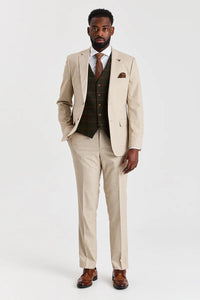 Belmont Beige Anzug mit Harris Green Tweed Weste