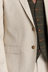 Belmont Beige Anzug mit Harris Green Tweed Weste