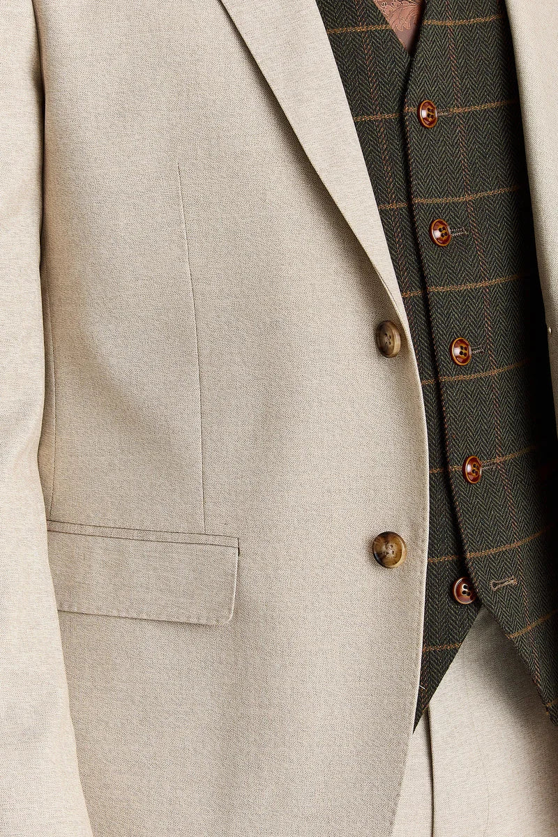 Belmont Beige Anzug mit Harris Green Tweed Weste