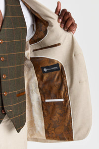 Belmont Beige Anzug mit Harris Green Tweed Weste