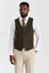 Belmont Beige Anzug mit Harris Green Tweed Weste