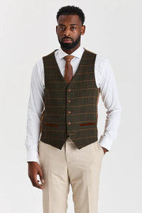 Belmont Beige Anzug mit Harris Green Tweed Weste