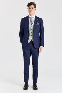 Belmont Navy Anzug mit kontrastierender Belmont Sage Weste