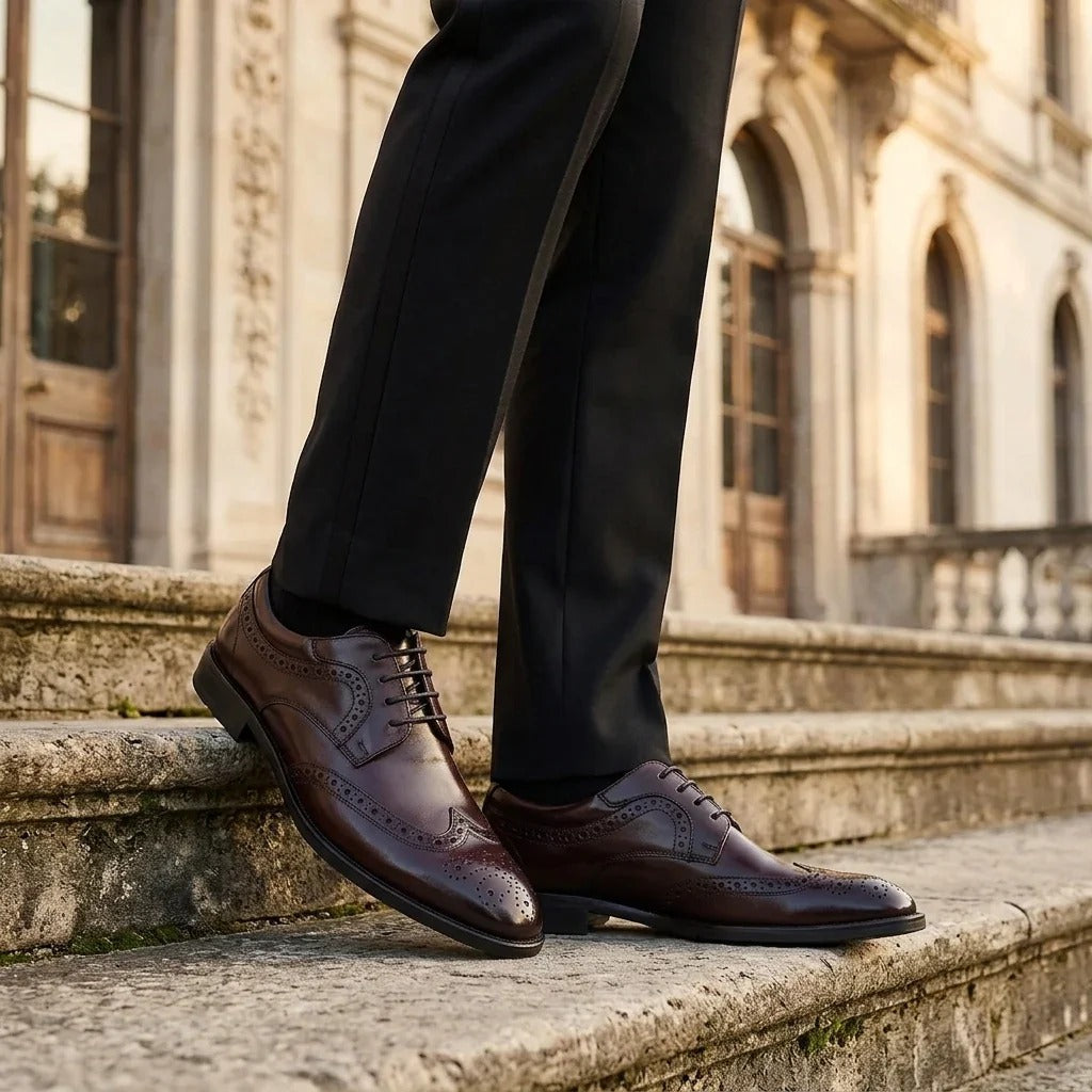 Cambridge - Dunkelbraune Herren-Brogue-Derby-Schuhe mit Flügelkappe