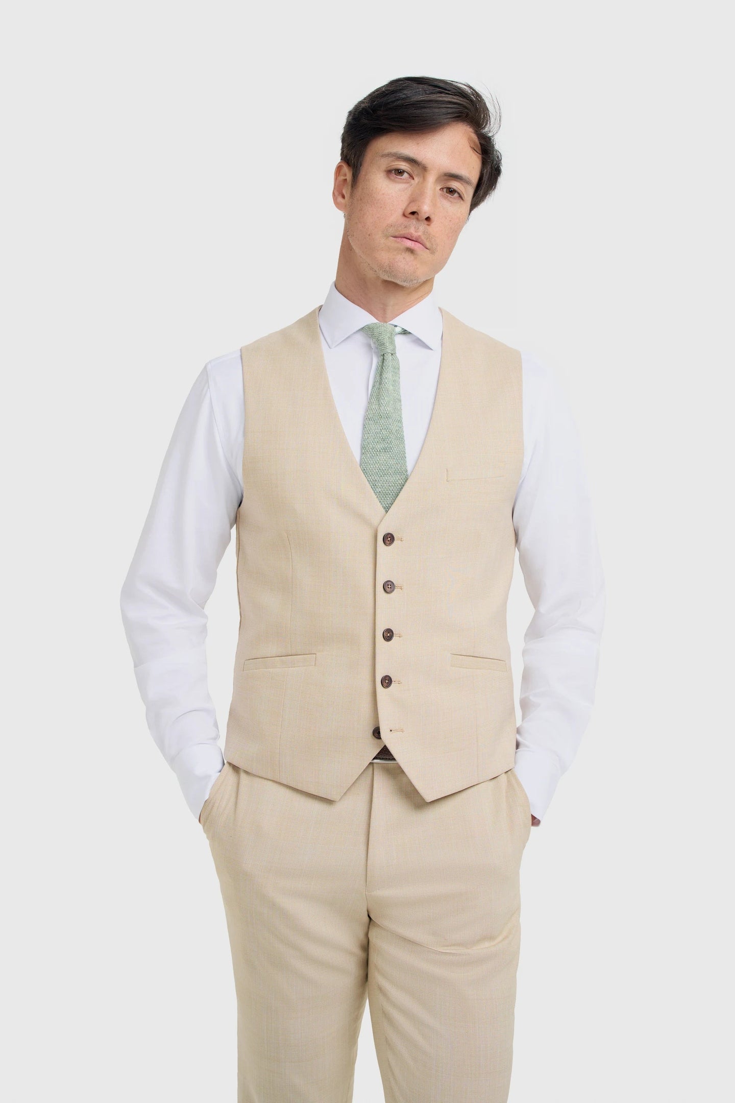 Camden - Beige karierte Herrenweste