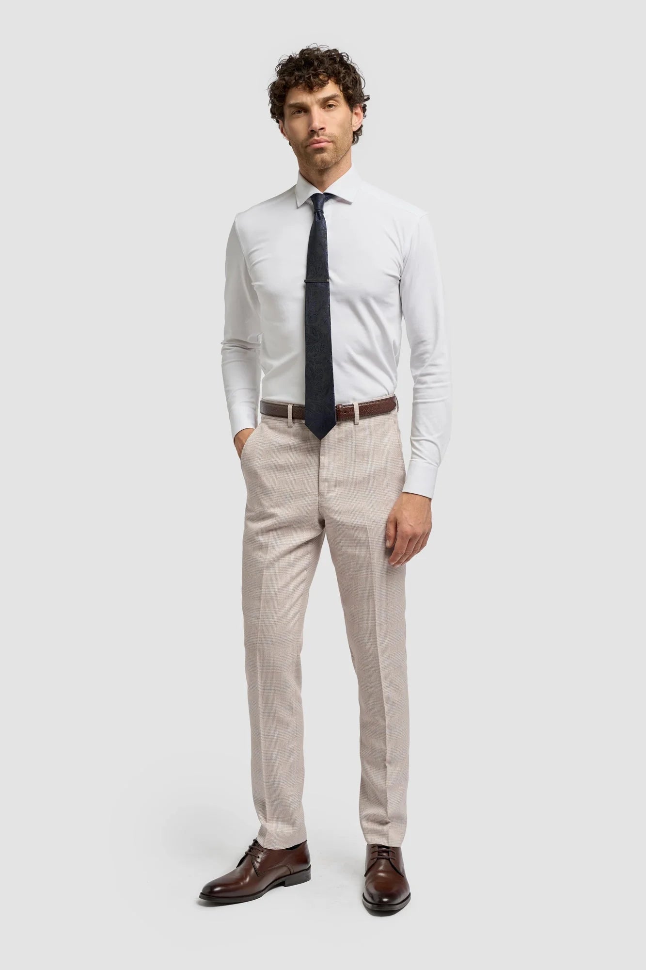 Caridi - Herren Tweed Beige Hochzeitshose