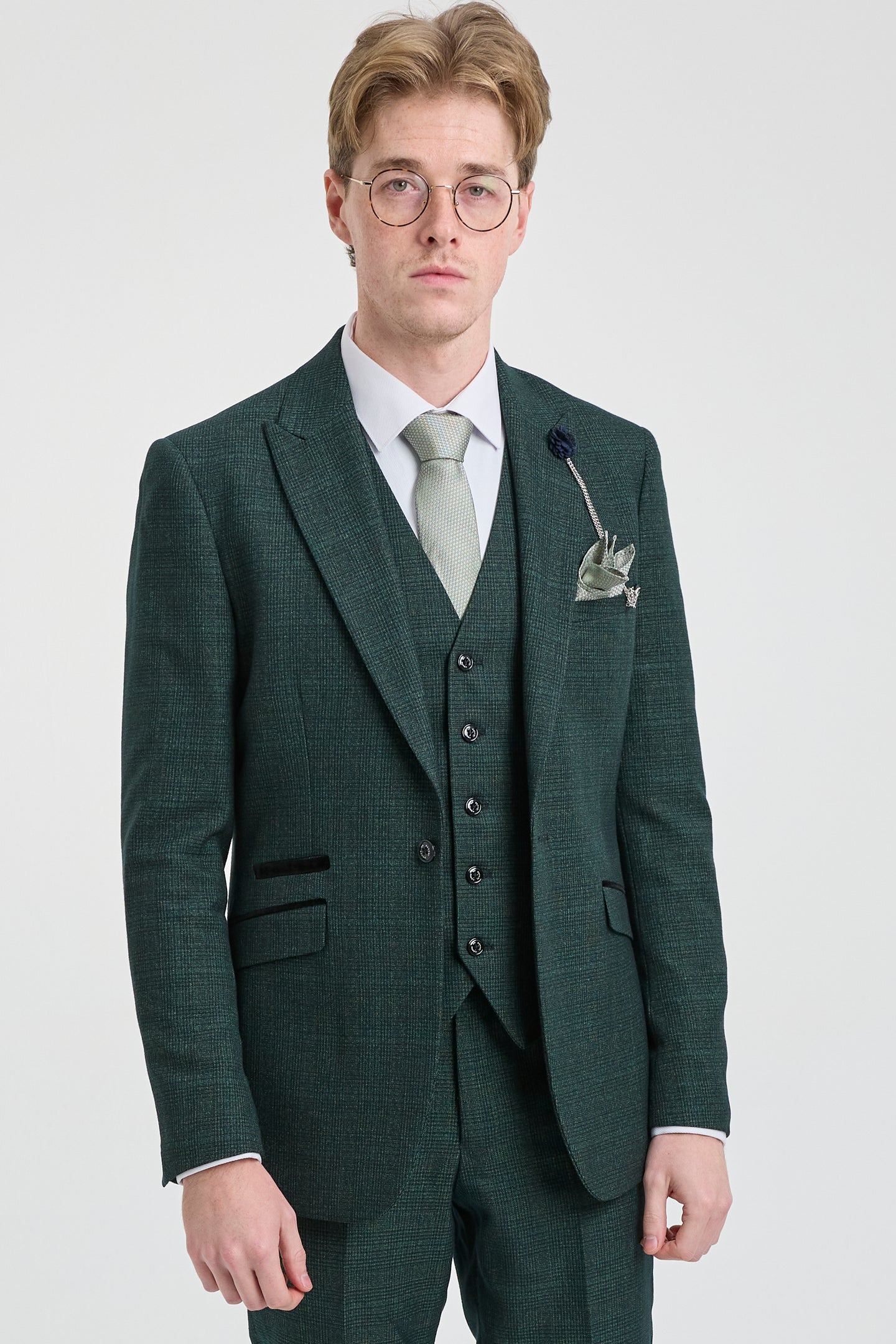 Herrenanzug 3-teilig kariert Tweed Olivgrün Tailored Fit Hochzeit Peaky Classic