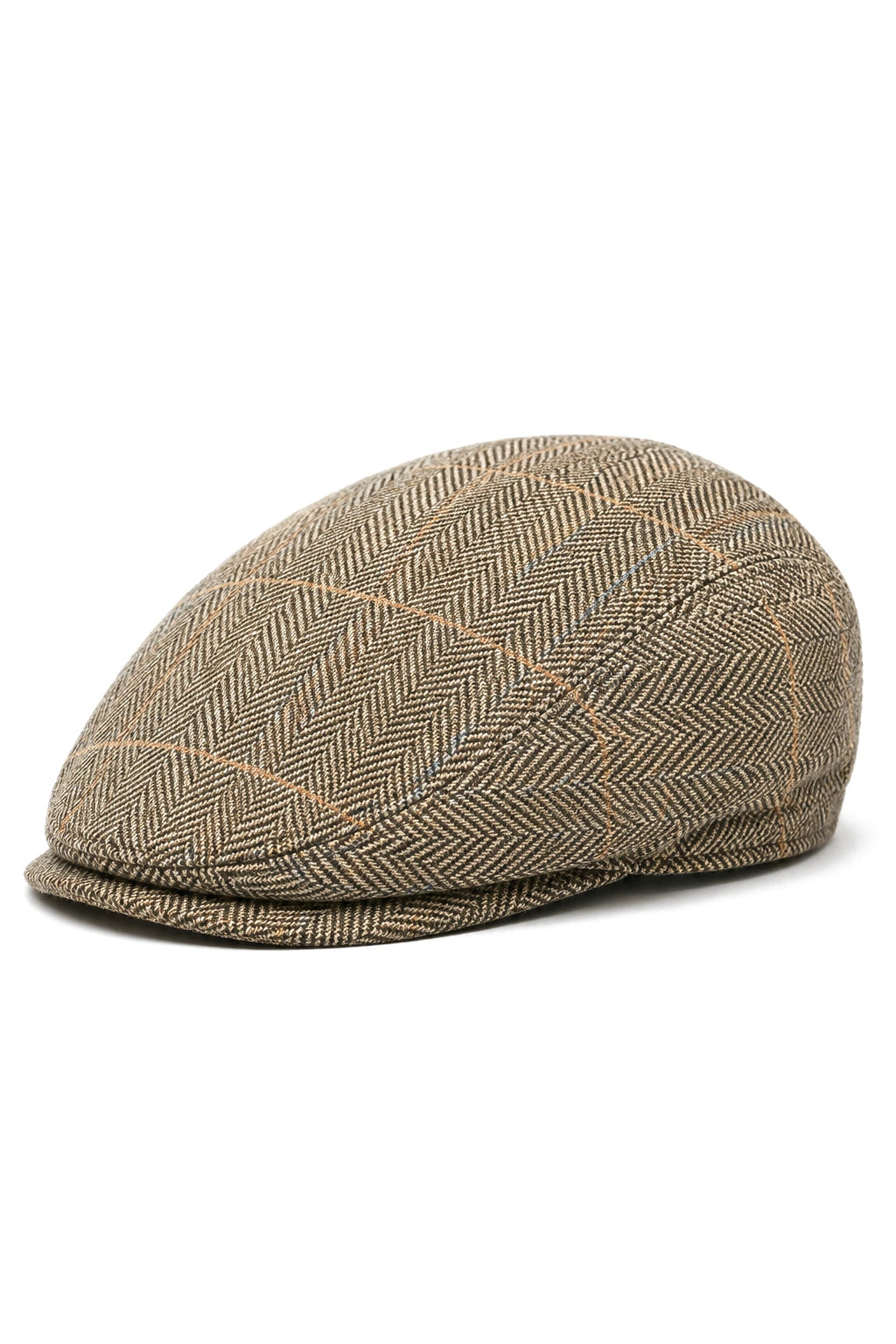 Cavani Albert Herren Tweed Schiebermütze – Fischgrätenmuster Tweed Wolle Grandad Flat Hats Vintage – Hellbraun/Anthrazit