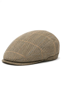 Cavani Albert Herren Tweed Schiebermütze – Fischgrätenmuster Tweed Wolle Grandad Flat Hats Vintage – Hellbraun/Anthrazit