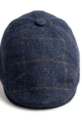 Cavani Kempson Schiebermütze – Herren Tweed Wolle Karo Grandad Hut Vintage – Olivgrün/Marineblau