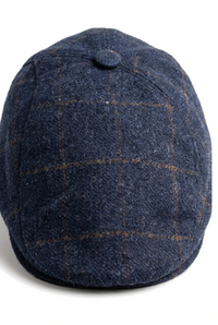 Cavani Kempson Schiebermütze – Herren Tweed Wolle Karo Grandad Hut Vintage – Olivgrün/Marineblau
