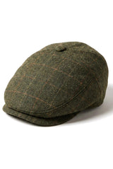 Cavani Kempson Schiebermütze – Herren Tweed Wolle Karo Grandad Hut Vintage – Olivgrün/Marineblau