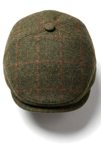 Cavani Kempson Schiebermütze – Herren Tweed Wolle Karo Grandad Hut Vintage – Olivgrün/Marineblau