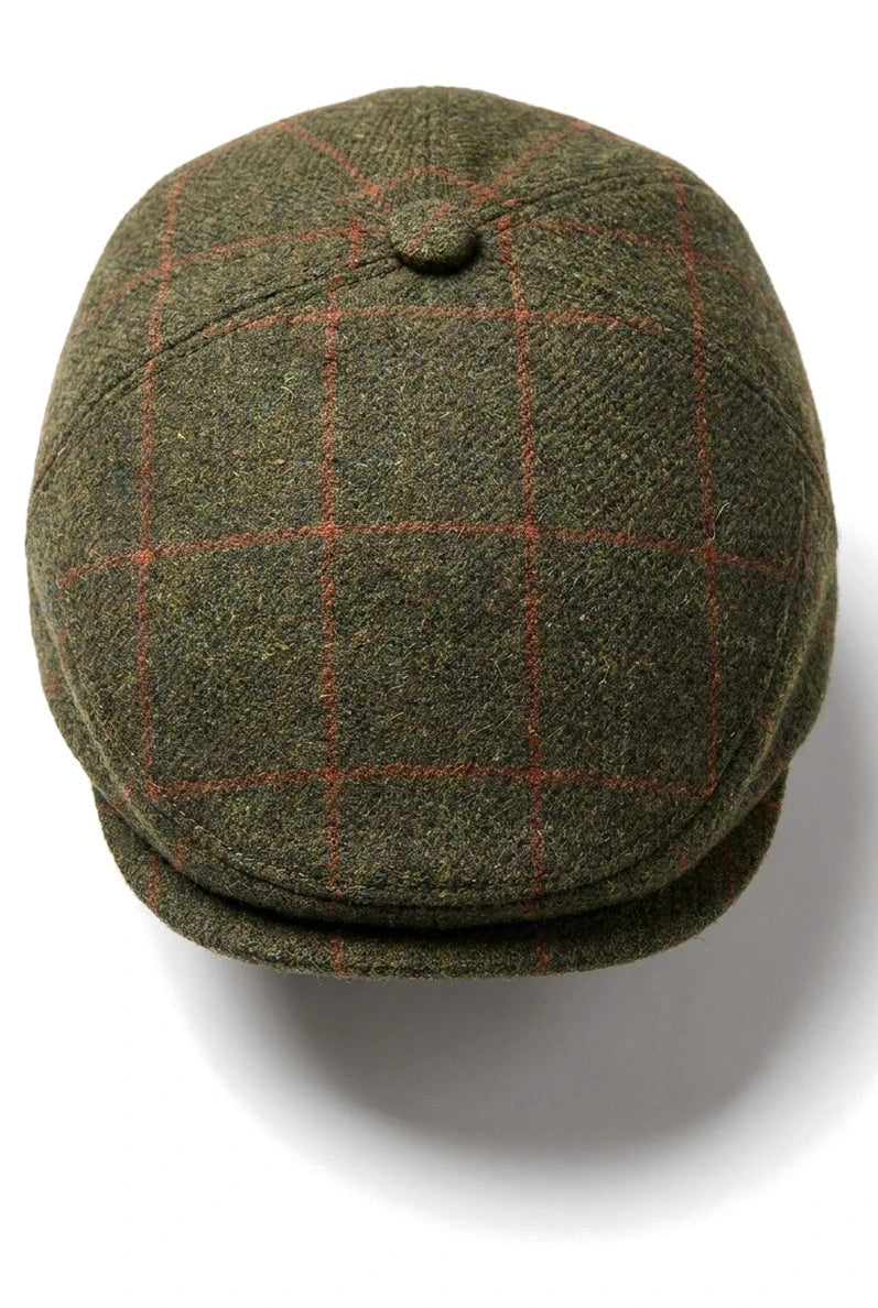 Cavani Kempson Schiebermütze – Herren Tweed Wolle Karo Grandad Hut Vintage – Olivgrün/Marineblau