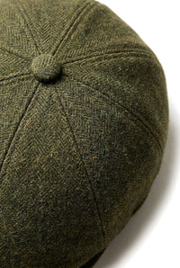 Cavani Kempson Schiebermütze – Herren Tweed Wolle Karo Grandad Hut Vintage – Olivgrün/Marineblau