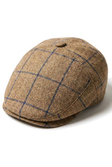 Cavani Kempson Schiebermütze – Herren Tweed Wolle Karo Grandad Hut Vintage – Olivgrün/Marineblau