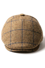 Cavani Kempson Schiebermütze – Herren Tweed Wolle Karo Grandad Hut Vintage – Olivgrün/Marineblau