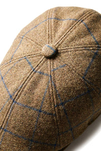 Cavani Kempson Schiebermütze – Herren Tweed Wolle Karo Grandad Hut Vintage – Olivgrün/Marineblau