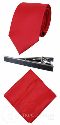 Cavani Satin Tie - Mens Matching Satin Silk Tie Hanky Hankerchief & Tie Clip Polka Dot Wedding Prom Office