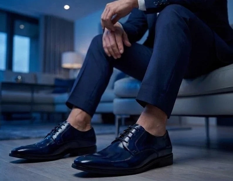 Chester - Herren-Derbyschuhe in Marineblau mit Hochglanzpolitur