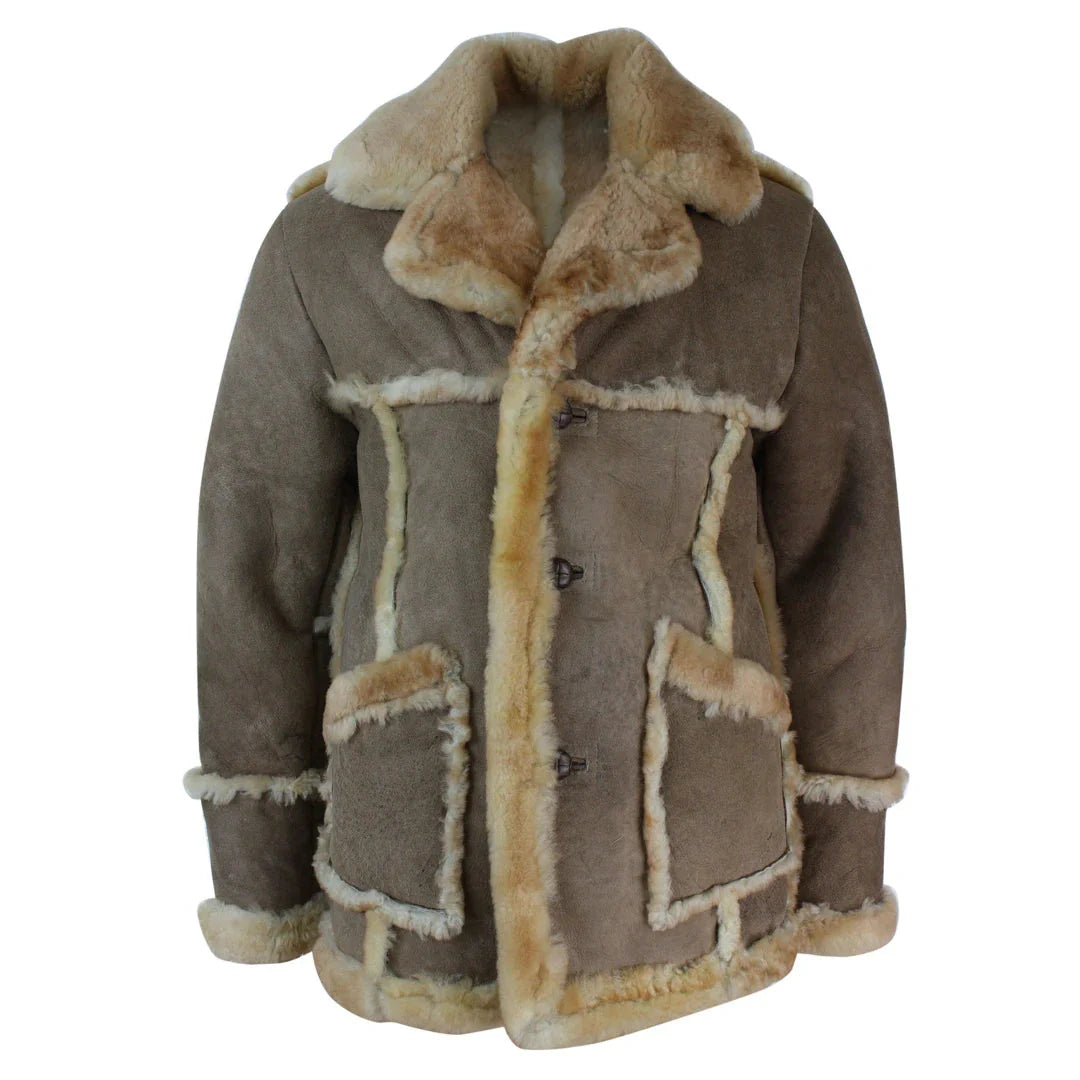 Men's Beige Cream Brown Original 3/4 Long Sheepskin Jacket