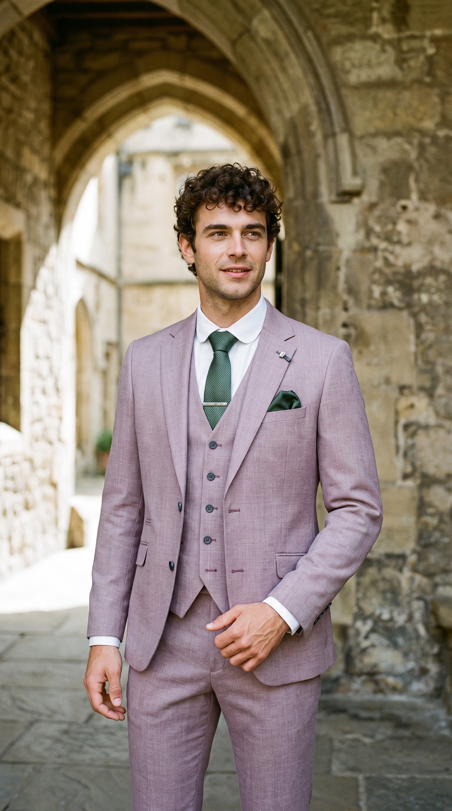 Look #317 styled with Herrenanzug aus Leinen in Blush Pink