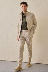 Beige, plissierte, elegante Freizeithose für Herren, klassische Passform