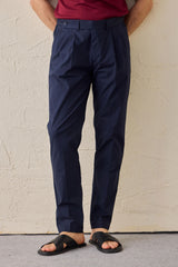 Marineblaue, plissierte, elegante Freizeithose für Herren, klassische Passform