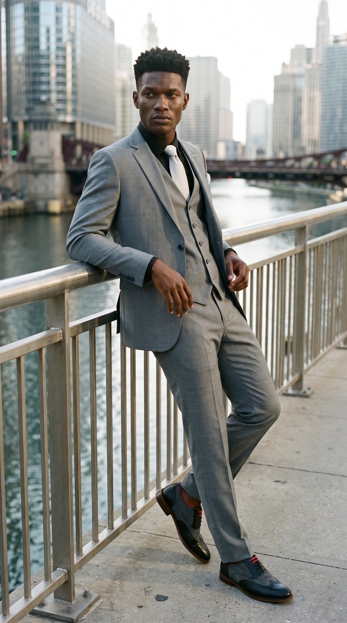 Look #426 styled with Bond – Grauer 3-teiliger Anzug im Tailored Fit für Herren