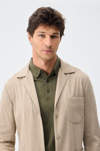 Beigefarbener Herren-Anzug aus weichem Jersey, elegant-lässig, bestehend aus Blazer und Hose