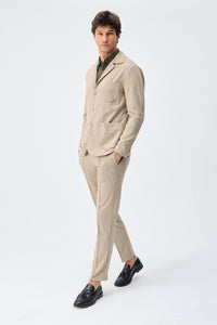 Beigefarbener Herren-Anzug aus weichem Jersey, elegant-lässig, bestehend aus Blazer und Hose