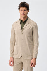 Beigefarbener Herren-Anzug aus weichem Jersey, elegant-lässig, bestehend aus Blazer und Hose
