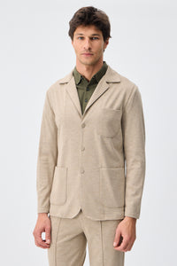 Beigefarbener Herren-Anzug aus weichem Jersey, elegant-lässig, bestehend aus Blazer und Hose
