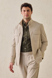 Beige Herren-Utility-Jacke, leichte Baumwollmischung, elegante Freizeitjacke