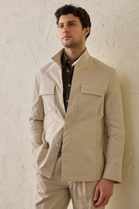 Beige Herren-Utility-Jacke, leichte Baumwollmischung, elegante Freizeitjacke