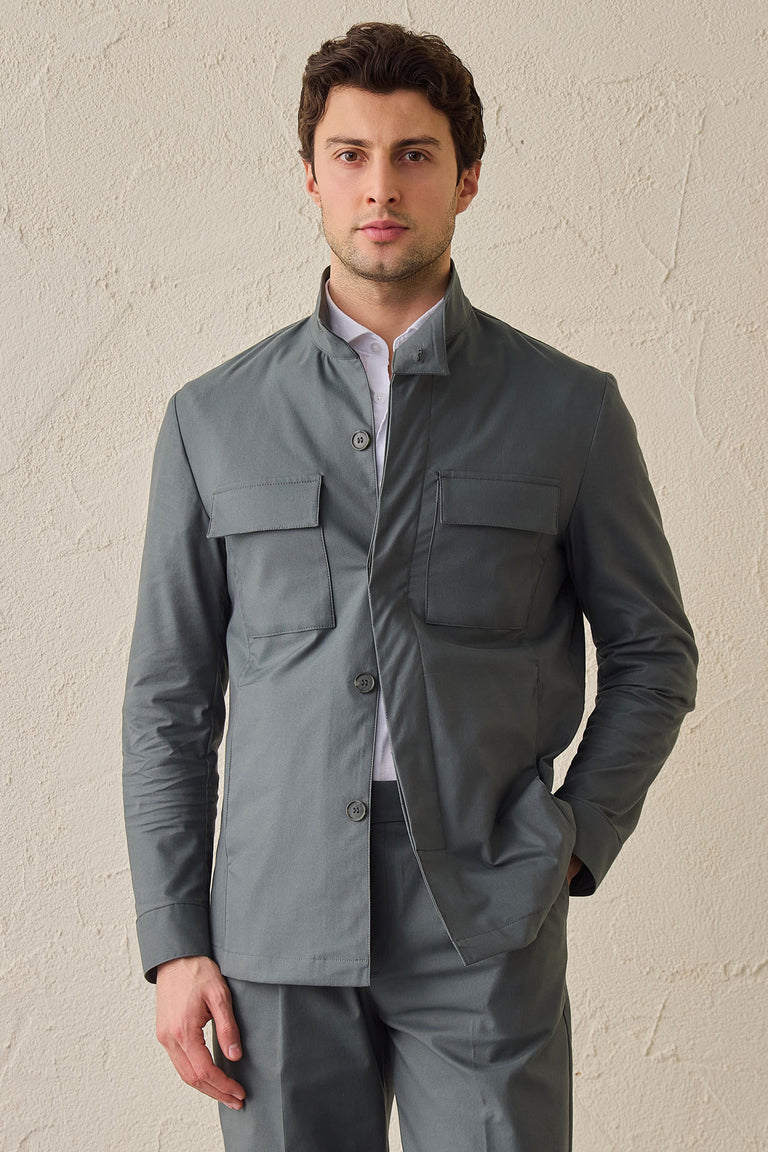Herren-Utility-Jacke in Salbeigrün, leichte, elegante Freizeitjacke