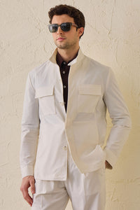 Weiße Herren-Utility-Jacke, leichte Baumwollmischung, elegante Freizeitjacke