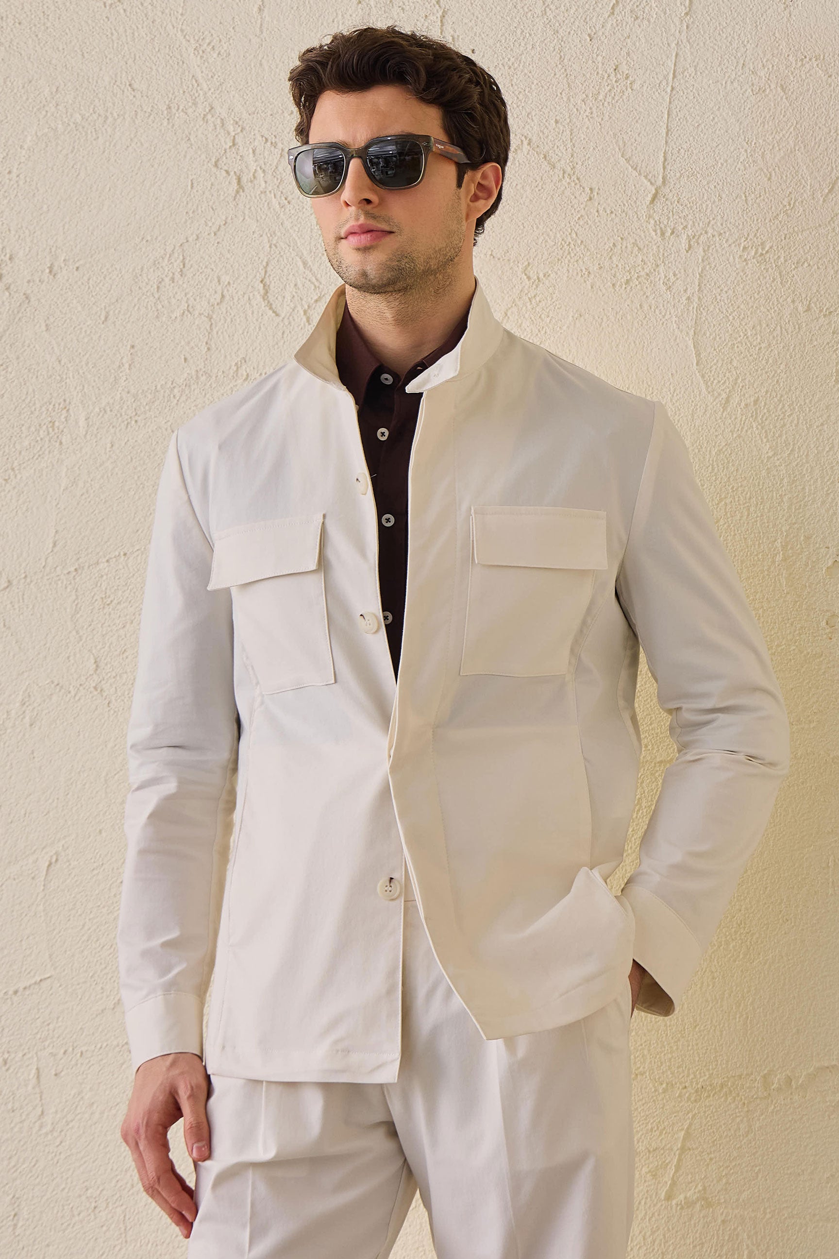 Weiße Herren-Utility-Jacke, leichte Baumwollmischung, elegante Freizeitjacke