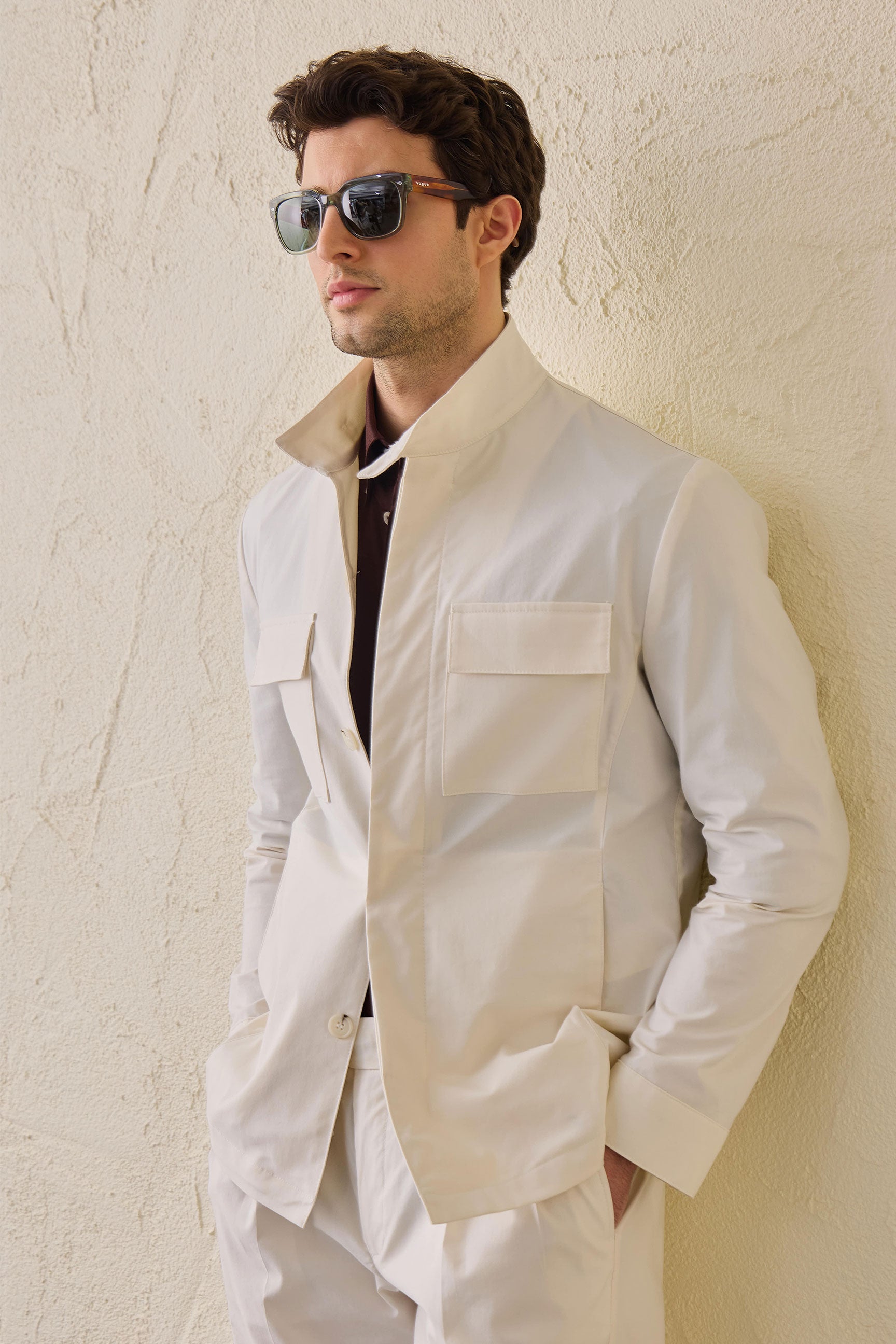Weiße Herren-Utility-Jacke, leichte Baumwollmischung, elegante Freizeitjacke
