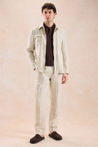 Beige Leinen-Anzug für Herren, elegant-lässig, 2-teilig, mit Reißverschluss vorne, Safari-Stil, Sommer