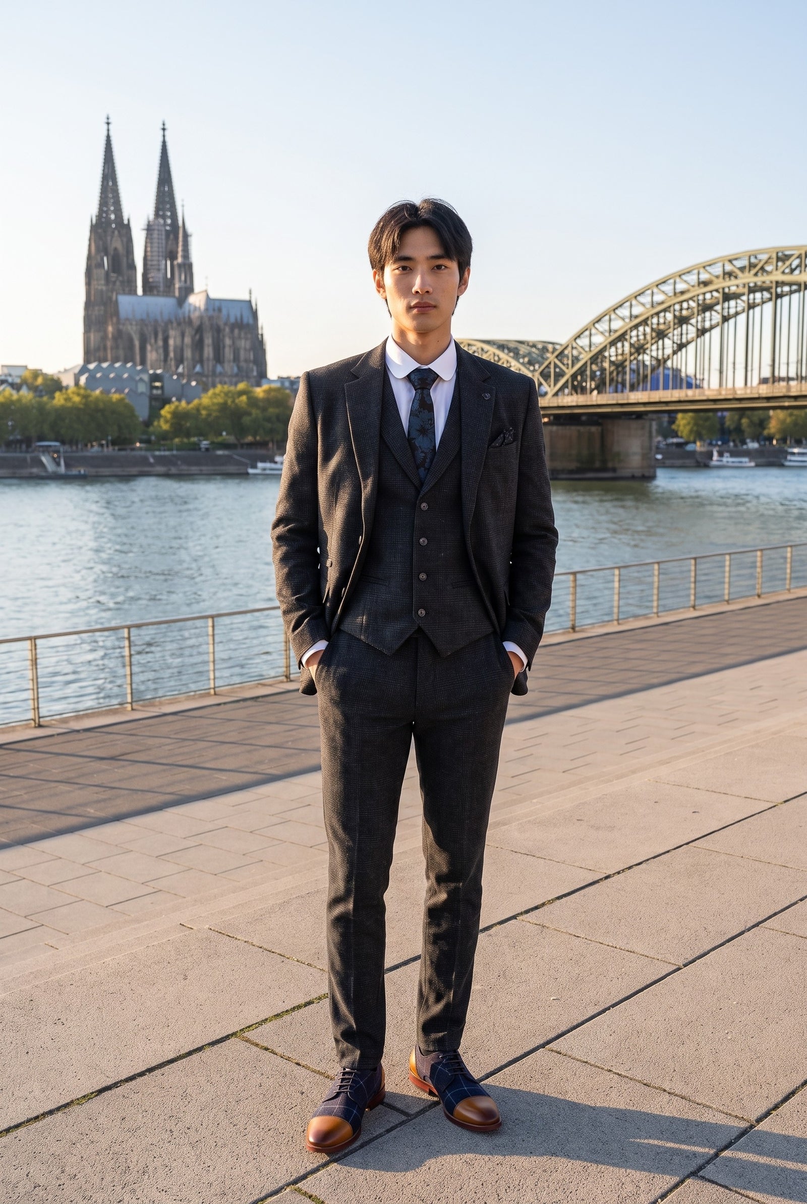 Look #938 styled with Schwarzer 3-teiliger Glencheck-Anzug für Herren