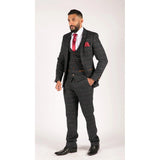 Herrenanzug, Marineblau, Weinrot, Fischgrätenmuster, Tweed, Vintage, 3-teilig, Neu, Marc Darcy