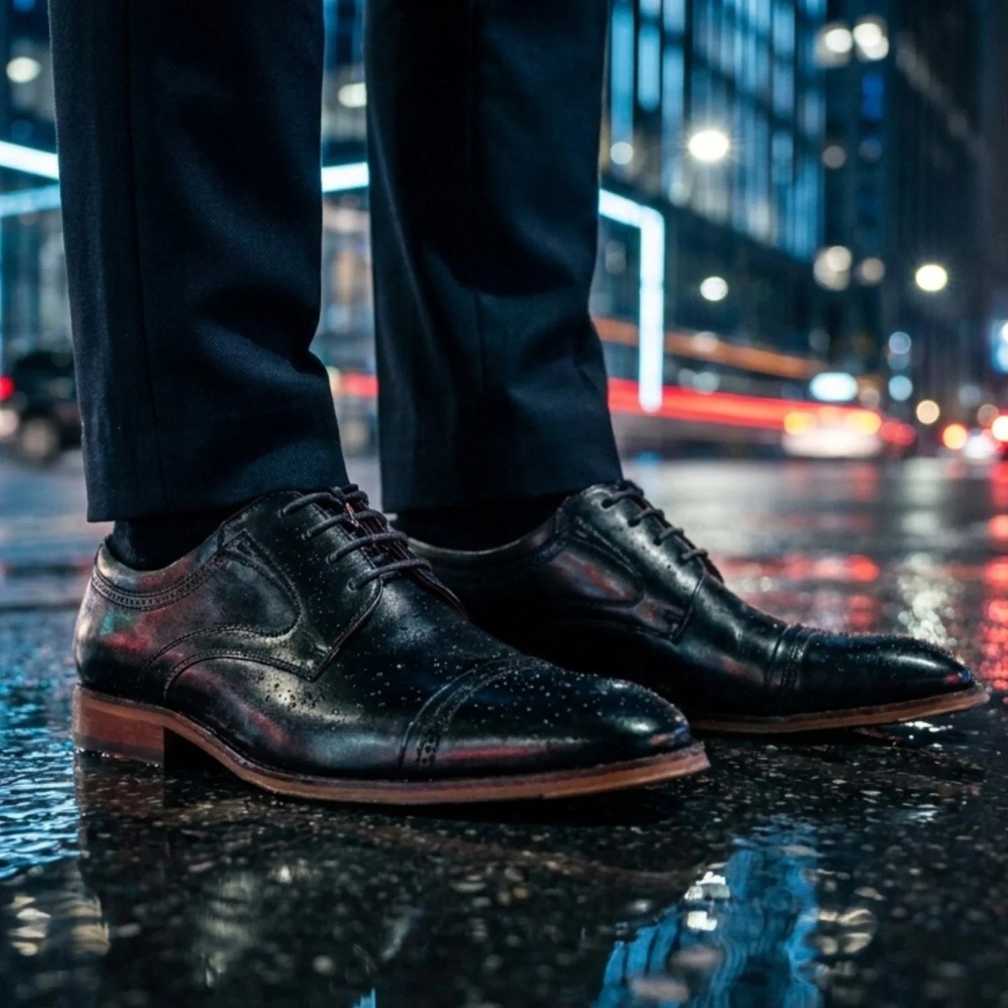 Everett - Schwarze Herren-Derbyschuhe aus poliertem Leder mit Kappe