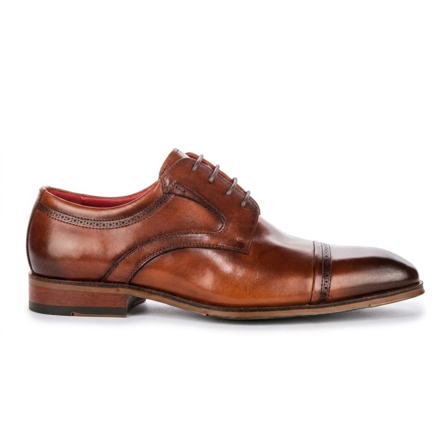 Everett - Herren-Derbyschuhe aus braunem, poliertem Leder mit Kappe