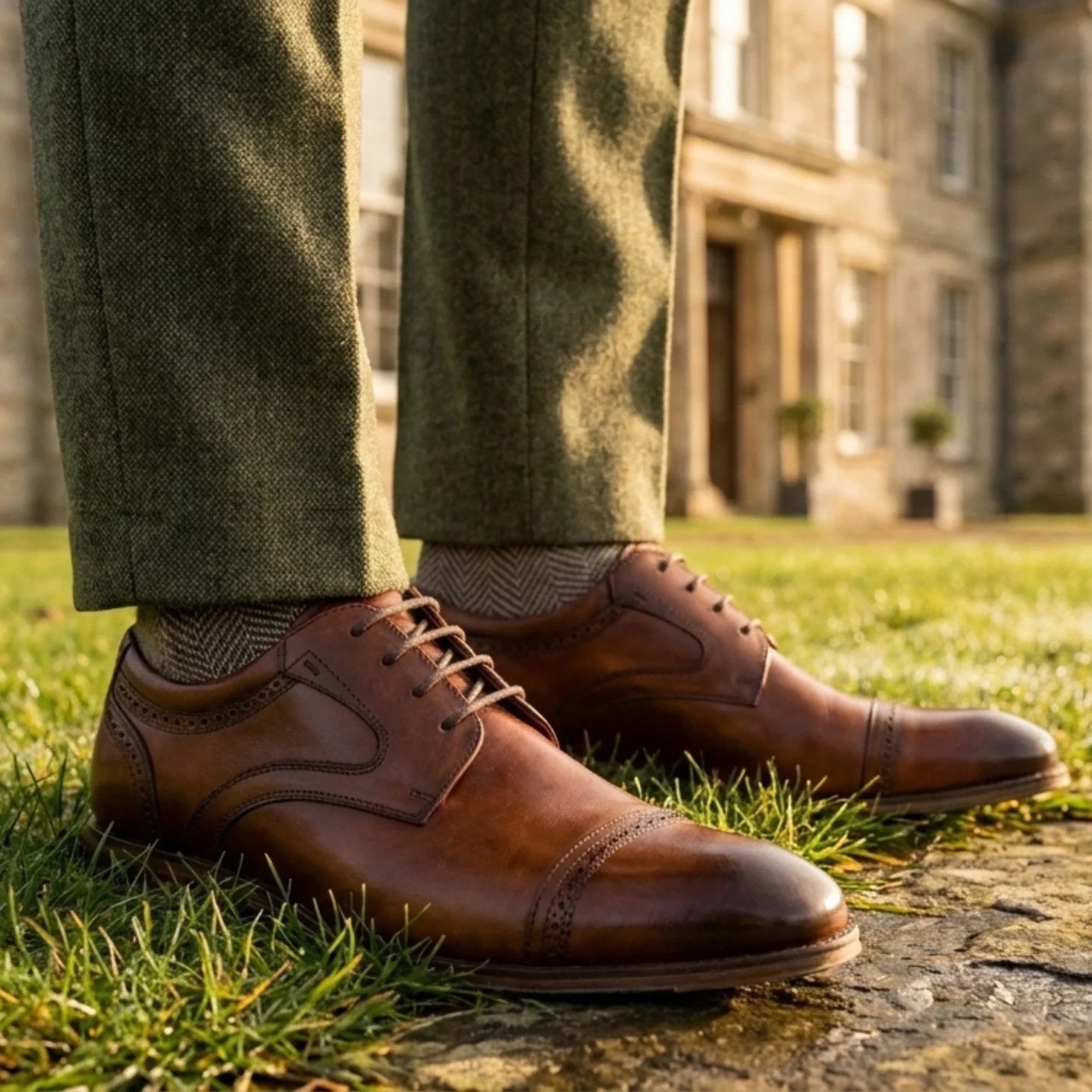 Everett - Herren-Derbyschuhe aus braunem, poliertem Leder mit Kappe