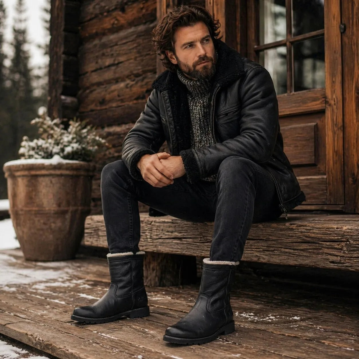 Fedro Igloo C3 – Schwarze, wasserdichte Herren-Ankle-Boots aus Leder
