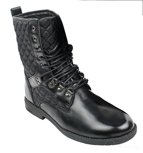 Mens Black Leather Lined Italian Boots Laced Casual Diamond Design